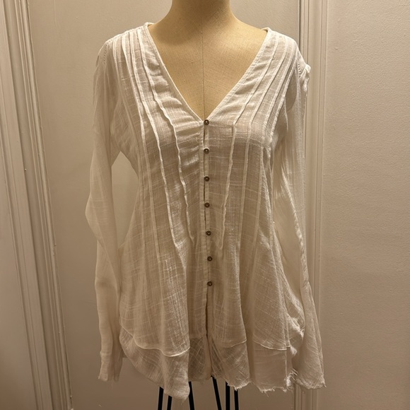 FREE PEOPLE ✨ NWT GRETA BUTTON-DOWN GAUZE TUNIC | XS | white | send an offer! ❤️ - Picture 3 of 6